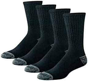 Amazon Essentials Men's Cotton Breathable Cushioned Performance Work Crew Socks, 4 Pairs, Black, 13-15