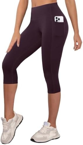 COPYLEAF Capri Leggings for Women High Waisted Gym Yoga Pants with Pockets(Deep Purple XS)