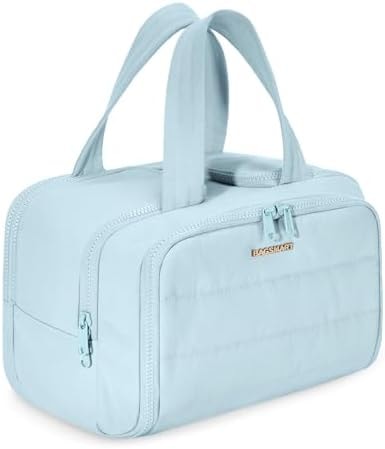 BAGSMART Travel Toiletry Bag, Crush Toiletry Bag for Women, Wide-open Puffy Toiletry Bags for Traveling, Large Travel Cosmetic Makeup Bag Organizer for Accessories,Toiletrie, Blue