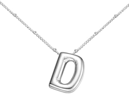 BOLAGTIER Chuncky Bubble Letter Necklace Trendy Jewelry Gift (D, Silver)