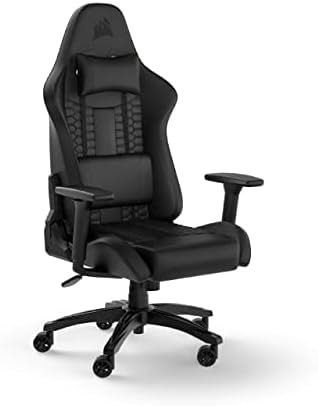Corsair TC100 Relaxed Gaming Chair - Leatherette - Racing-Inspired Design - Lumbar Pillow - Detachable Memory Foam Neck Pillow - Adjustable Seat Height - Adjustable Armrests - Black