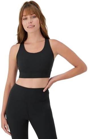 Hanes Sports Bra, Racerback Women, Stretch Pullover Crop Top with Cutout, Black, Medium