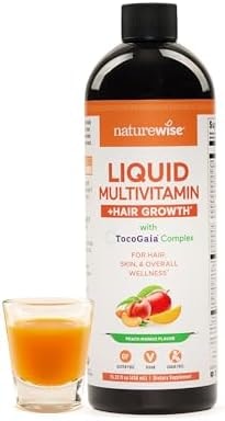 NatureWise Liquid Multivitamin Hair Growth for Women & Men + Tocogaia® for Hair Growth & Skin Elasticity Support + Biotin, Vitamin D, E, B - Sugar Free Multivitamin, Vegan - 15 fl oz[15 Servings]