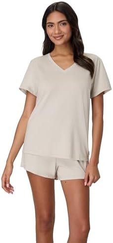 Hanes Women's Originals 2-Piece Lounge Set, Supersoft V-Neck Tee & Sleep Shorts Loungewear Set