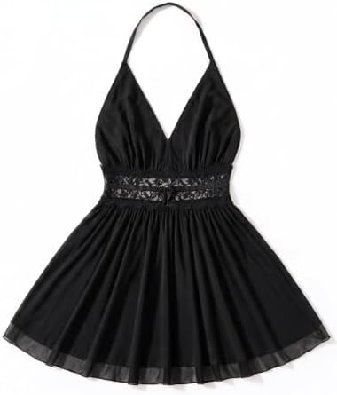 Avidlove Women Lace Lingerie Deep V Neck Backless Babydoll Chemise See Through Nightgown Black Small