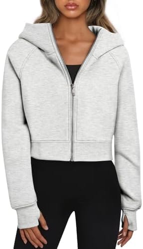 Trendy Queen Womens Zip Up Hoodies Cropped Jackets Fall Clothes 2026 Grey