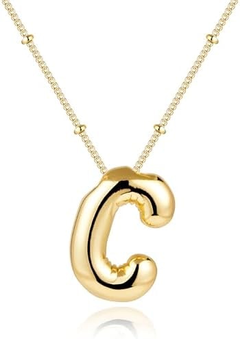 Inerney Gold Bubble Letter C Initial Necklace for Women, Balloon Alphabet Pendant Charm, Dainty Cute Trendy Minimalist Monogram Necklace, Personalized A-Z Letter Jewelry, Gift for Her