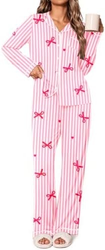 Ekouaer Womens Pajamas Set Classic Sleepwear Long Sleeve Button Up Pjs Sets