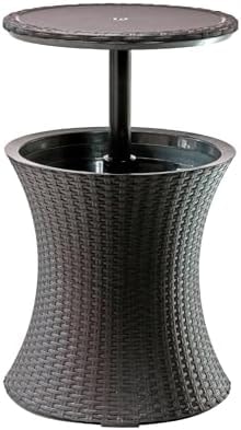 Keter Pacific Cool Bar Outdoor Patio Furniture and Hot Tub Side Table with 7.5 Gallon Beer and Wine Cooler, Espresso Brown