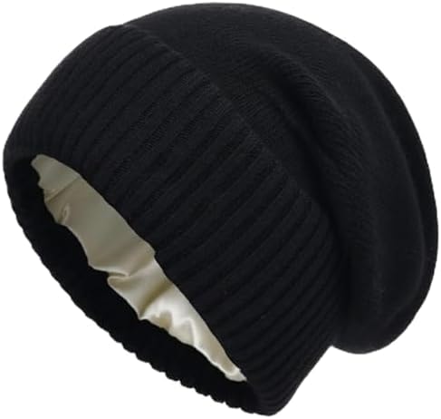 Satin Lined Beanie for Women Soft Satin Lining Slouchy Winter Hats