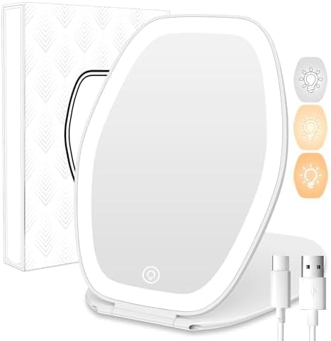 COSYGLOW Travel Makeup Mirror with Light, Portable Hexagon Vanity Mirror