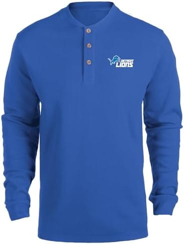 Dunbrooke Maverick NFL Detroit Lions, 3 Button Thermal Henley Sweatshirt, Small, Royal