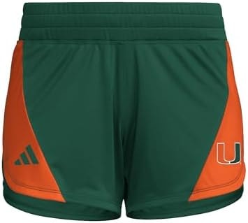 adidas Women's D4T Woven University of Miami Training Shorts, Dark Green/Collegiate Orange/University of Miami, Large/5" Inseam