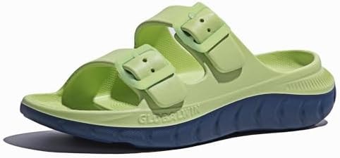 GLOBALWIN Recovery Slides For Women Mia Comfortable Sandals With Arch Support Indoor Outdoor Cloud Slippers Reduce Stress on Feet Lightweight Green Blue Size 6M