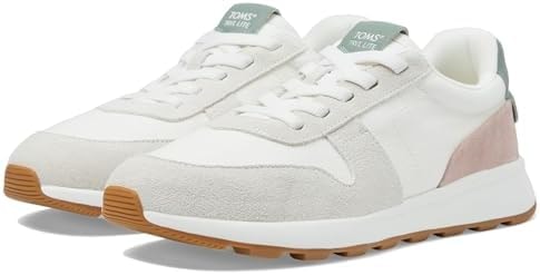 TOMS Women's Trvl Lite Retro Runner Sneaker, Suede and Textile Upper, Water Repellent, Stretch Laces, CloudBound Insole, Egret Multi Suede/Vintage Twill, 7