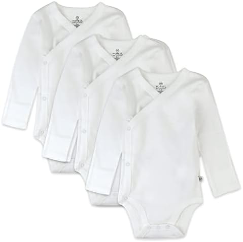 HonestBaby Baby Boys 3-pack Organic Cotton Long Sleeve Side-snap Kimono Bodysuits And Toddler T-Shirt Set, Honestly Pure White, 0-3 Months US