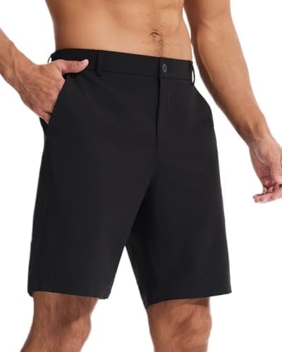 SNOWTEN Men's Classic Fit 7/9/11 Inch Golf Shorts Basic Lightweight Stretch Hiking Casual Short with 2 Pockets and 1 Hidden Basic Black 32（NO Back Pockets）