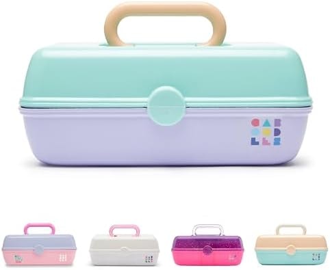 Caboodles Pretty in Petite Makeup Box, Two-Tone Seafoam on Lavender, Hard Plastic Organizer Box, 2 Swivel Trays, Fashion Mirror, Secure Latch for Safe Travel