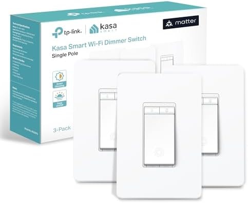 Kasa Smart Kasa Matter Smart Dimmer Switch: Voice Control w/Siri, Alexa & Google Assistant,UL Certified, Timer & Schedule, Easy Guided Install,Neutral Wire Required, Single Pole, 2.4GHz Wi-Fi, 3-Pack
