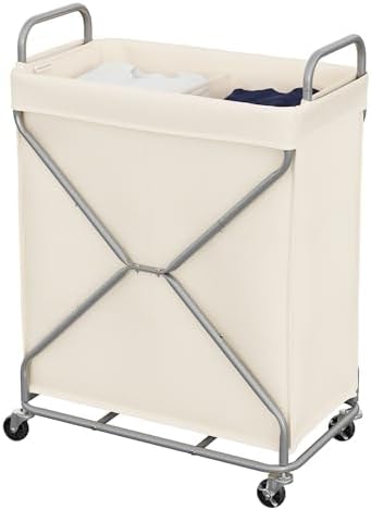 StorageWorks 2 Section Laundry Sorter with Wheels, 160L Beige Hamper Basket