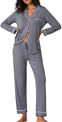 Ekouaer Pajamas Womens Long Sleeve Sleepwear Button Down Loungewear Pjs Set