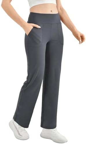 Walifrey Wide Leg Yoga Pants for Women with Pockets Grey S