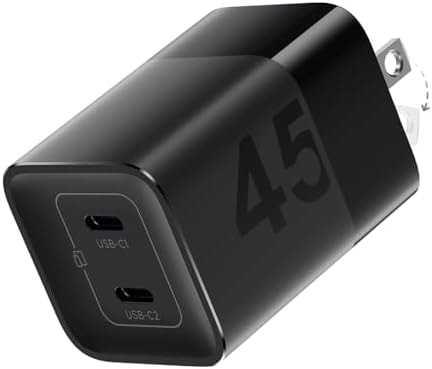 wegear 45W USB C Charger, 2 Port GaN Fast Charging with PPS, Foldable Wall Charger Block for iPhone 17/16/15, iPad, Galaxy S25/S24, Pixel 10/9 (Black)
