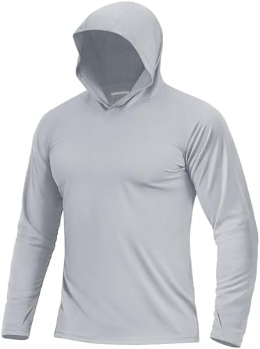 Boladeci SPF Shirts for Men Fishing Hoodies UPF 50 Long Sleeve Sun Protection with Hood Summer UV Water Rash Guard Swim Shirt Tops Gray L