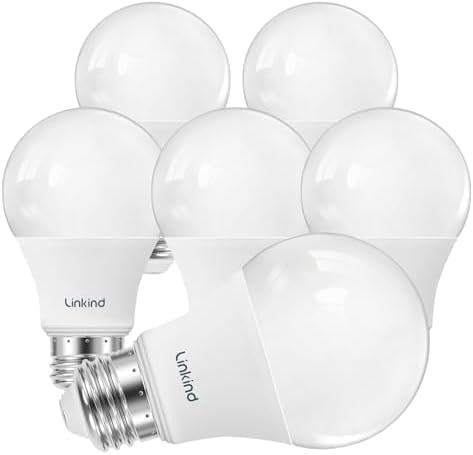 Linkind A19 LED Light Bulbs Dimmable, 60W Equivalent, Energy Efficient 9W, 3000K Warm White, 800 Lumens, E26 Standard Base, 120V, Lighting for Bedroom Living Room Home Office, 6 Packs