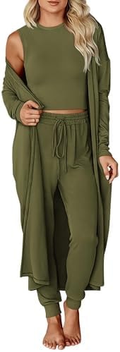 KIRUNDO 3 Piece Lounge Sets for Women Airport Travel Outfit(Army Green, S)
