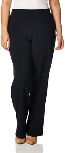 Briggs New York Flat Front Pull On Pant with Slimming Solution, Navy, 16 Short