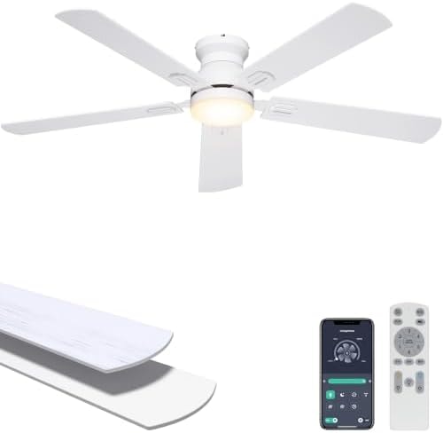 Ohniyou 52'' Low Profile Ceiling Fan with Lights, Remote/APP Control, White