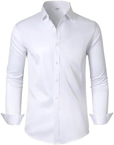 Ficovis Men's Dress Shirts Button Down Long Sleeve Business White L