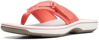 Clarks Women's Breeze Sea Flip-Flop, Bright Coral Synthetic, 9