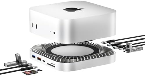 Mac mini M4 Dock, Aluminum Stand and HDMI Hub for Mac mini M4 and M4 Pro 2024 with M.2 NVMe/SATA SSD Enclosure, 4K60Hz HDMI,10G USB A/C, 5G USB A*2, USB-C Charge, SD/TF, Audio