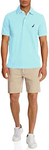 Nautica Men's Short Sleeve Solid Stretch Cotton Pique Polo Shirt Shirt, Bright Aqua, Small