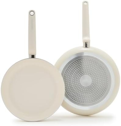 GreenPan Rio Advanced 10" and 12" Frying Pan Skillet Set, Ceramic Nonstick PFAS-Free Pans, Induction Ready, Dishwasher and Oven Safe, Cream White
