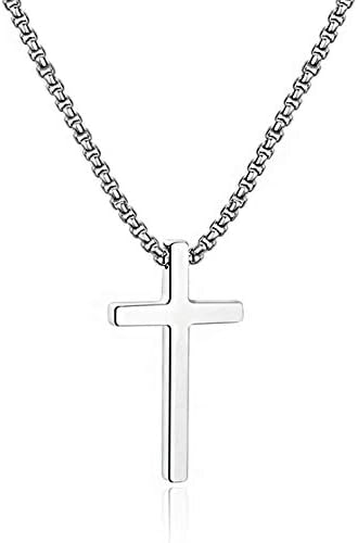 M MOOHAM Cross Necklace for Men, Silver Cross Chain 20 Inch
