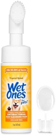Wet Ones for Pets Antibacterial Dog Paw Cleaner with Built-in Scrubber Brush, Tropical Splash Scent - Foaming Cleanser for Dog Paws - Paw Washer & Grooming Care, 5 Ounce