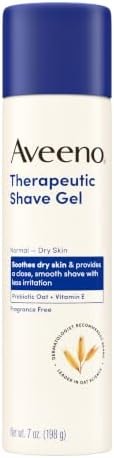 Aveeno Therapeutic Shave Gel for Women & Men, Sensitive Skin Shaving Cream with Prebiotic Oat & Vitamin E, Helps Prevent Razor Bumps & Skin Irritation, Soothes Dry Skin, Fragrance-Free, 7 Oz
