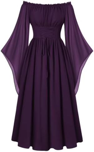 Scarlet Darkness Renaissance Costume Women Off the Shoulder Fairy Dress Crown Jewel Purple L