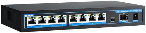 TEROW Network Ethernet Switch,8 Port 2.5Gb Switch with 1*10Gb SFP+ Portable, Plug&Play,Fanless Housing,Black, for Home/Office,8*2.5G with 1*10G SFP