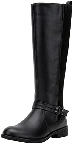 Vepose Women's Black Knee High Low Heel Riding Boots, Size 7, 955