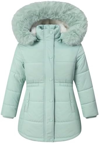 MAJSEBI Girls Long Puffer Winter Coat Kid's Removable Hood Parka Jacket