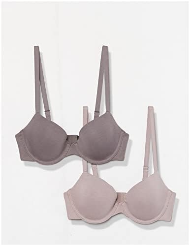 Amazon Essentials Women's Underwire Lightly Padded Demi Cup Microfibre Bra, Pack of 2, Grey/Mauve, 34A