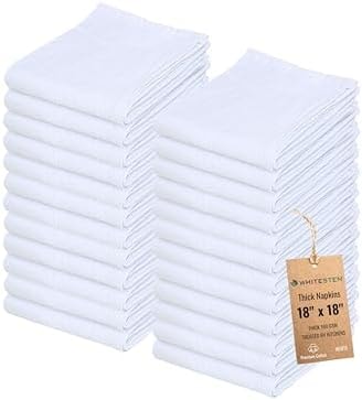 WHITESTEM Flour Sack Towels 100% Cotton Dish Towel Reusable Baking Cloth for Bread Dough, Baguettes, Pastries, Machine Washable, Kitchen Towels for Cleaning – Set of 24 (18"x18") - White