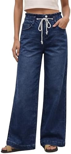 GRAPENT Women's High Waisted Baggy Jeans Wide Leg Jeans for Women High Waist Womens Drawstring Jean Pants Color Lapis Loft XX-Large 2XL Size 20 Size 22