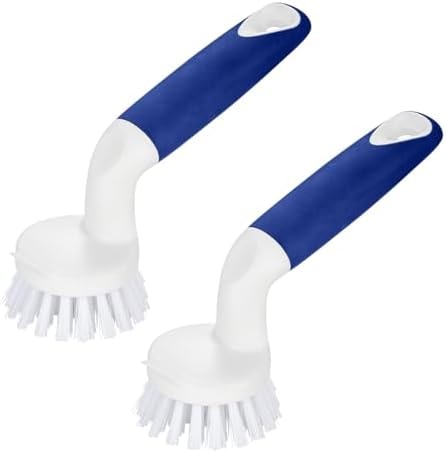 CELOX 2 Pack Dish Brush, Dishwashing Scrubber & Scraper with Handle, Wand, Kitchen Scrub Brush for Sink Grout Cleaning