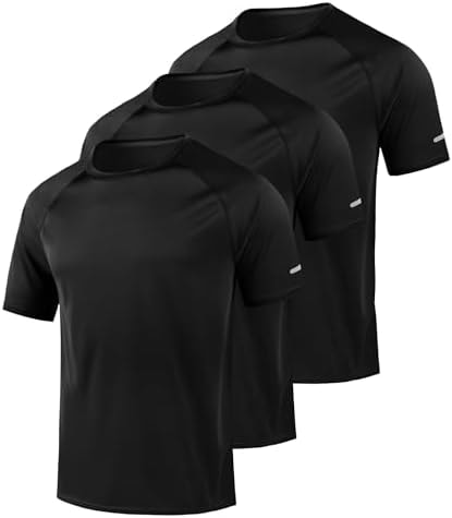 Little Beauty 3 Pack Mens Workout Shirts Fast Dry Athletic T-Shirts Moisture Wicking Running Gym Short Sleeve T Shirts Black Black Black 2XL