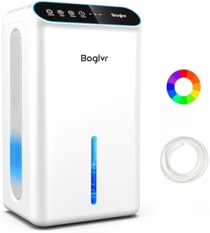 Dehumidifier for Home up to 1000 Sq.Ft, 98oz Small Quiet Dehumidifier with Drain Hose, 3 Timer Modes, Auto Shut Off, Aromatherapy & 7 Color Light for Basement, Bedroom, Bathroom, RV (Pearl White)